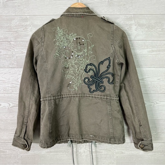 Miss Me Skull Embroidered Utility Denim Jacket Small - Picture 2 of 9